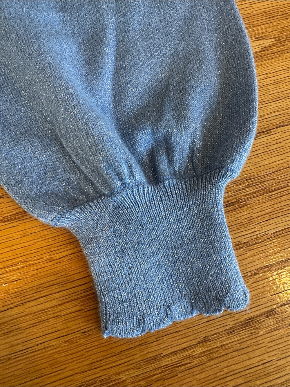 Vero Moda Powder Blue Shimmery Puff-Sleeve Crewneck Sweater - Picture 2 of 6
